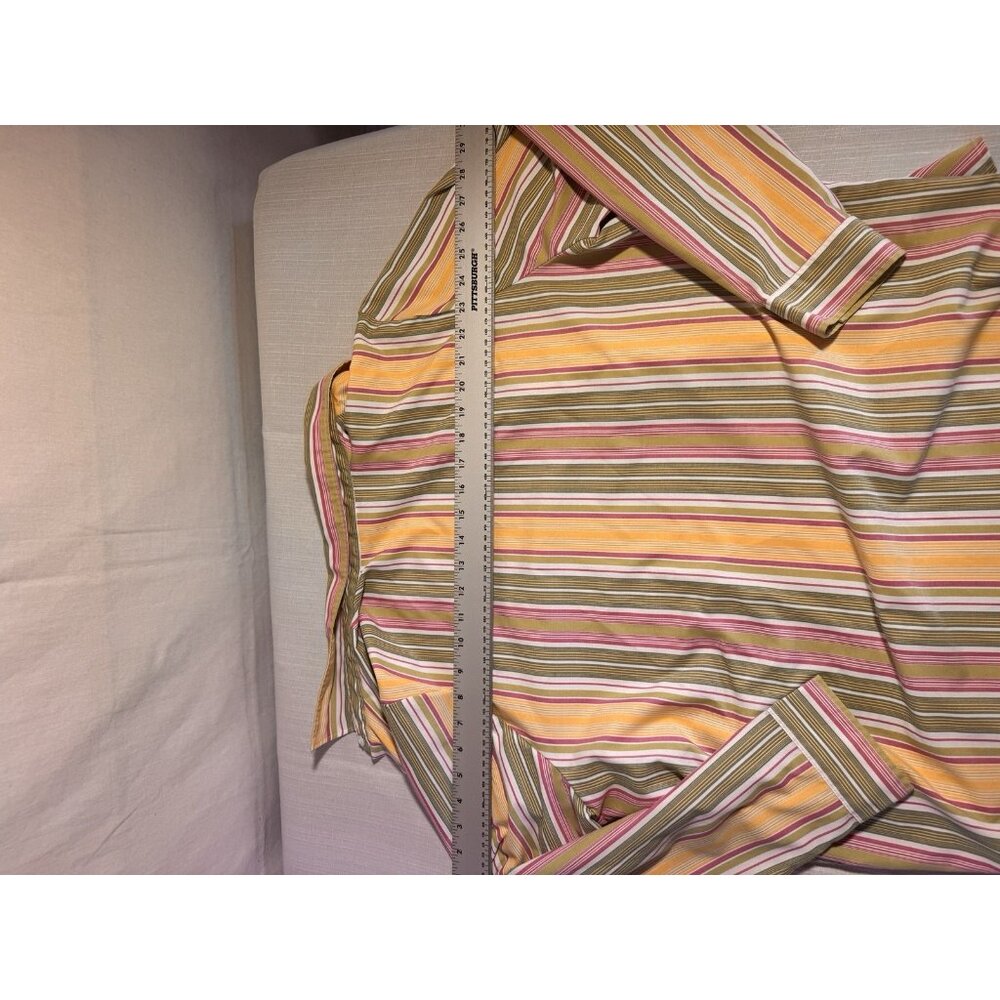 Blair Women’s Striped Button Down Shirt L Pink Green Yellow Long Sleeve - Picture 7 of 7